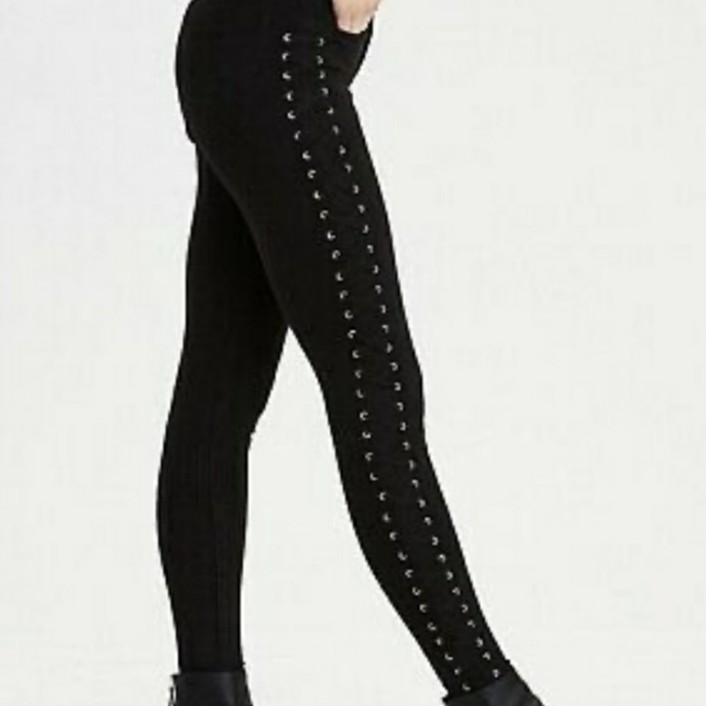 WORN ONCE American Eagle Black lace up skinny jeans sz 10S (fits like 8S)